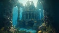 Old ruin castle under the sea. Atlantis theme concept. Generative AI Royalty Free Stock Photo