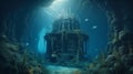 Old ruin castle under the sea. Atlantis theme concept. Generative AI