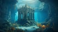 Old ruin castle under the sea. Atlantis theme concept. Generative AI Royalty Free Stock Photo