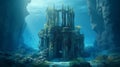 Old ruin castle under the sea. Atlantis theme concept. Generative AI Royalty Free Stock Photo