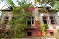 Old ruin demolished and ruined villa house burnt in fire without windows collapsing after damage