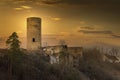Old ruin Dobronice on a sunset. South Bohemian region. Czech republic Royalty Free Stock Photo