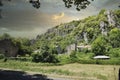 an old ruin village in the woods at summer