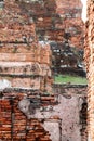 The old ruin of wat Mahathat,historic site in Ayuttaya provin Royalty Free Stock Photo