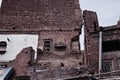 The old ruined brick apartment building closep Royalty Free Stock Photo