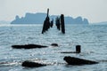 Old ruined collapsed bridge on sea, Krabi Royalty Free Stock Photo