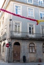 Old ruined domestic house facade building with typical tiled facade wall in Porto, Portugal Royalty Free Stock Photo