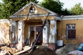 Old and ruined house at the daylight. Abandoned old home with destructed walls.