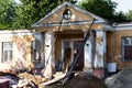 Old and ruined house at the daylight. Abandoned old home with destructed walls.