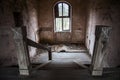 An old ruined house inside. Old ruined interior at home. Royalty Free Stock Photo