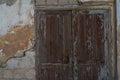 Old ruined house. Wall with a window as background and texture