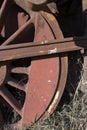 old ruined steam locomotive machanical parts close up detail