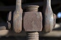 old ruined steam locomotive mechanical parts close up detail Royalty Free Stock Photo