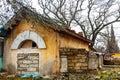 Old ruined stone barn with walled up Windows Royalty Free Stock Photo