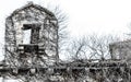 Old stone scary haunted antique house roof window Royalty Free Stock Photo