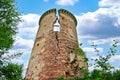 The old ruined tower of an ancient castle. Palace Ruin Royalty Free Stock Photo