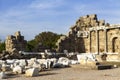 The old ruined walls of the ancient city . Beautiful background with ancient ruins and Sunny summer day. Royalty Free Stock Photo