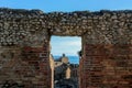 Old ruins at greek theater in taormina sicily Royalty Free Stock Photo