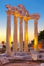 Old ruins in Side, Turkey at sunset Royalty Free Stock Photo