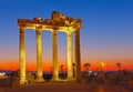 Old ruins in Side, Turkey at sunset Royalty Free Stock Photo