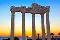 Old ruins in Side, Turkey at sunset Royalty Free Stock Photo