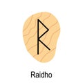 Old rune Raidho meaning journey, ancient Scandinavian alphabet vector illustration
