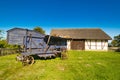 Old rural barn in Poland and threshing-machine- XIXth century Royalty Free Stock Photo