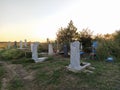 Old rural cemetery at sunset