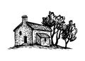 Old rural house ink sketch