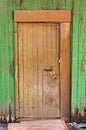 Old rural wooden door in green fence Royalty Free Stock Photo