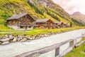 Old rural wooden houses in alpine valley