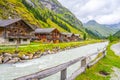 Old rural wooden houses in alpine valley