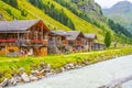 Old rural wooden houses in alpine valley