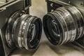 Old Russian analog film cameras with manual controls