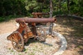 Old Russian cannons on wheels Royalty Free Stock Photo