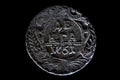 Old Russian coin 1 Denga 1798 on black isolated background