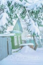 Old Russian country house covered with snow