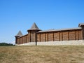 The Old Russian fortress is a wooden structure made of logs. Ancient way of building houses Royalty Free Stock Photo