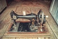 Old Russian hand sewing machine on the floor