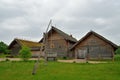 Old Russian log hut in Pushkin Mikhailovskoe Royalty Free Stock Photo