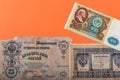 Old Russian money and coins Royalty Free Stock Photo
