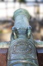 Old russian naval canon with crest Royalty Free Stock Photo