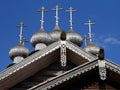 Old Russian orthodox christian wooden church domes Royalty Free Stock Photo