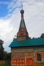 Old Russian orthodox church building decorated by colorful tails. Royalty Free Stock Photo