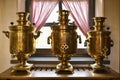 Old Russian samovar stands at the window Royalty Free Stock Photo