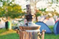 Old russian samovar summer outdoor Royalty Free Stock Photo