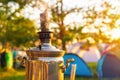 Old russian samovar summer outdoor Royalty Free Stock Photo
