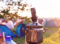 Old russian samovar summer outdoor Royalty Free Stock Photo