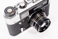 Sharp realistic picture of old Russian soviet 35mm film rangefinder camera Royalty Free Stock Photo