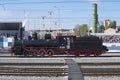 Old Russian steam locomotive Ov.324 (Ovechka) on the retro locomotive show